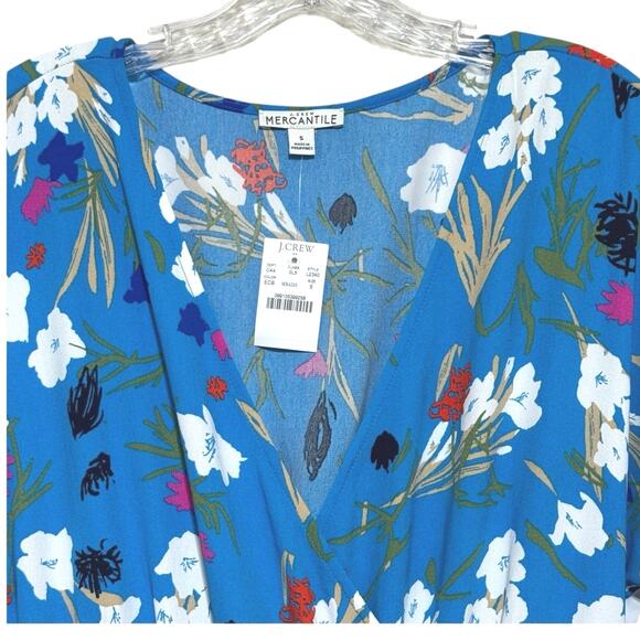 J. Crew Faux Wrap V-Neck Elastic Waist Dress Blue Floral Size Small - Picture 7 of 11